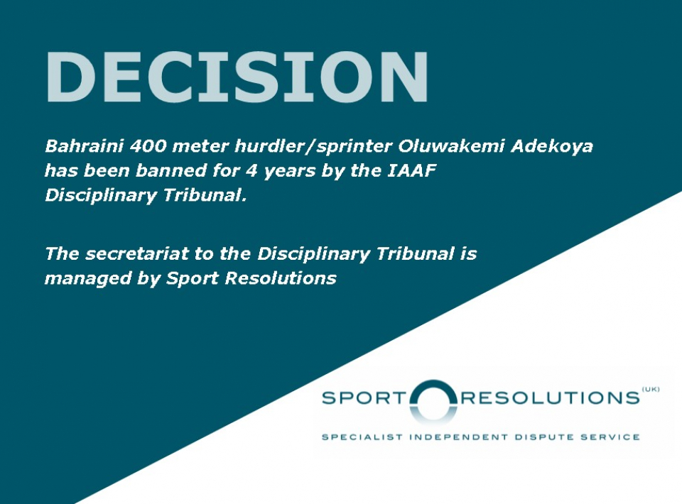 Bahraini 400 meter hurdler/sprinter Oluwakemi Adekoya has been banned for 4 years